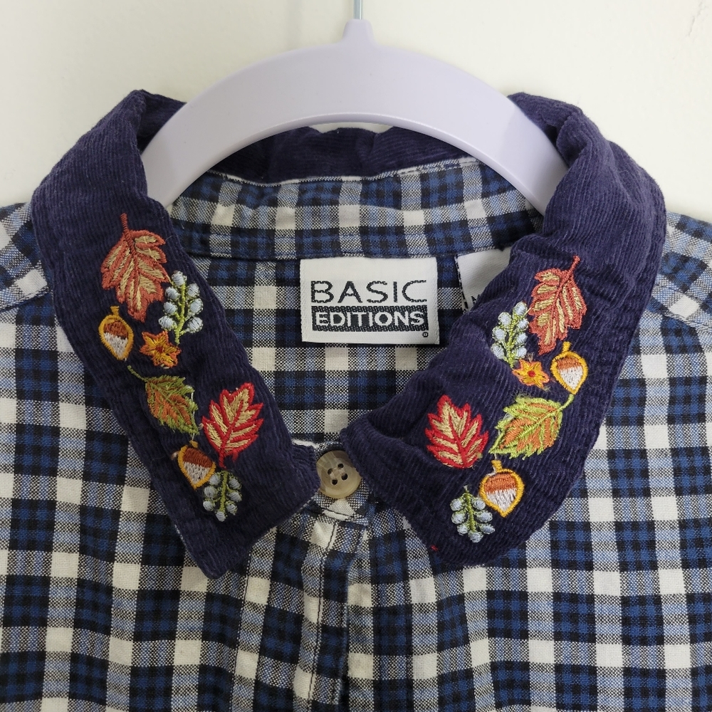 Vtg Basic Editions Plaid Fall Leaf Embroidered Sh… - image 5